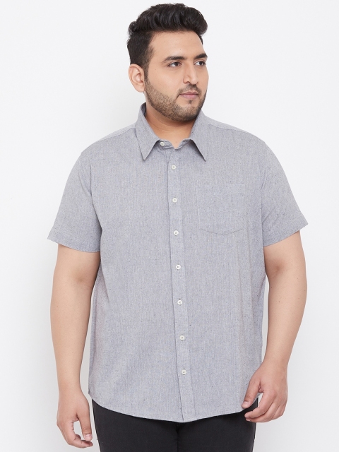 

bigbanana Men Plus Size Grey Regular Fit Solid Casual Shirt