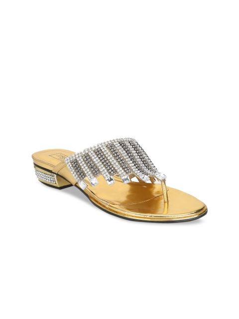 Truffle Collection Women Gold-Toned Solid Synthetic Patent Open Toe Flats