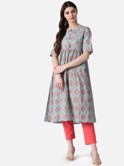 

AHIKA Women Teal Ethnic Motifs Printed Anarkali Kurta