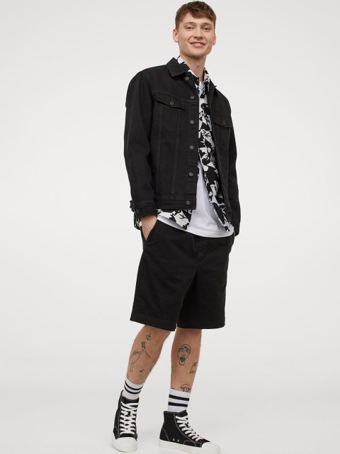 

H&M Men Black Solid Cotton Shorts