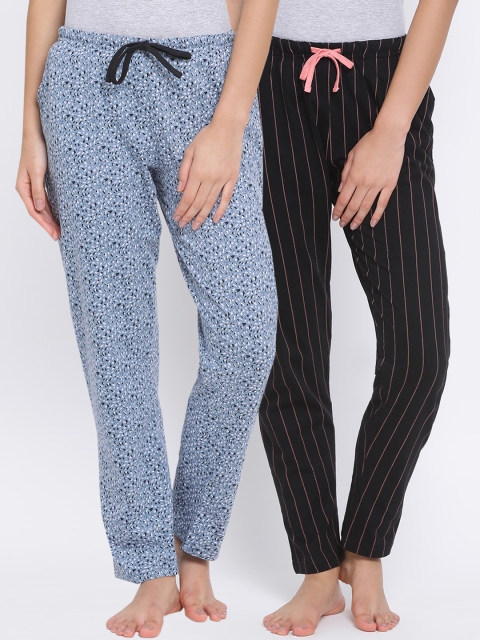 

Kanvin Women Pack Of 2 Printed Pure Cotton Lounge Pants, Blue