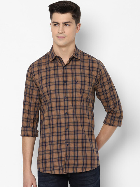 

Allen Solly Men Brown & Navy Blue Checked Cotton Slim Fit Shirt