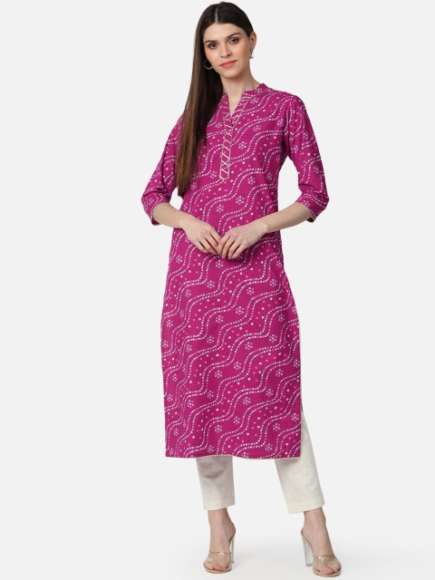 

AHIKA Women Magenta Bandhani Printed Cotton Kurta