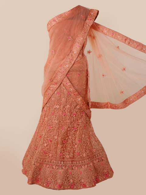 

Pothys Peach-Coloured Embroidered Net Traditional Half Saree