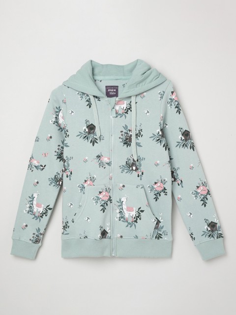 

max Girls Mint Green & Pink Printed Hooded Sweatshirt