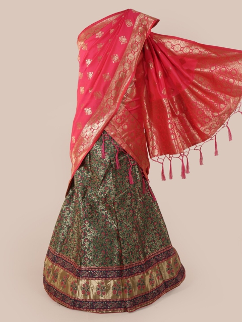 

Pothys Pink & Green Silk Cotton Woven Design Half & Half Saree