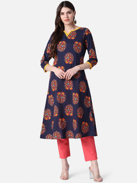 

AHIKA Women Navy Blue Ethnic Motifs Printed Kurta