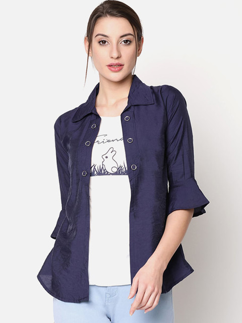

V2 Value & Variety Blue & White Layered Shirt Style Top