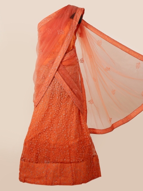 

Pothys Orange & White Net Embroidered Traditional Half Saree