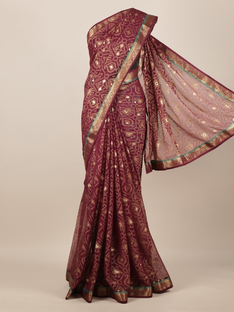 Pothys Maroon Woven Design Poly Chiffon Saree