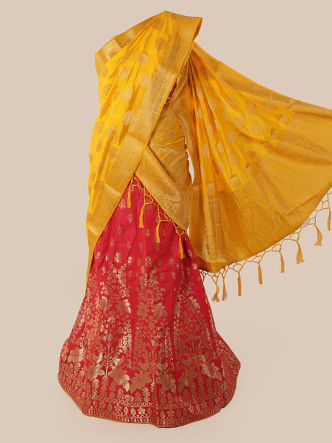 

Pothys Yellow & Orange Silk Cotton Woven Design Half & Half Saree