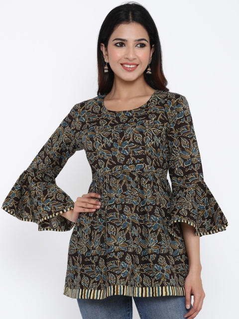 

kipek Women's Brown & Green Printed Tunic