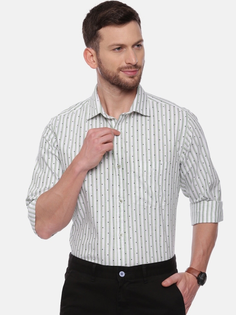

CROYDON Men Green & White Regular Fit Striped Cotton Formal Shirt