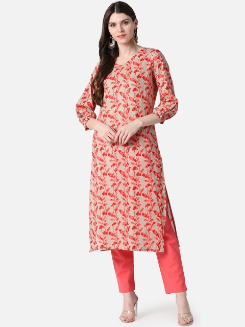 

AHIKA Women Beige & Red Printed Kurta