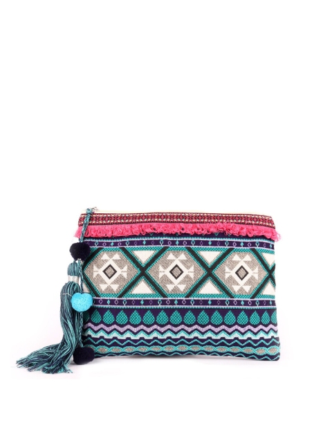 

ASTRID Women Blue & Pink Self Design Cotton Zip Around Wallet