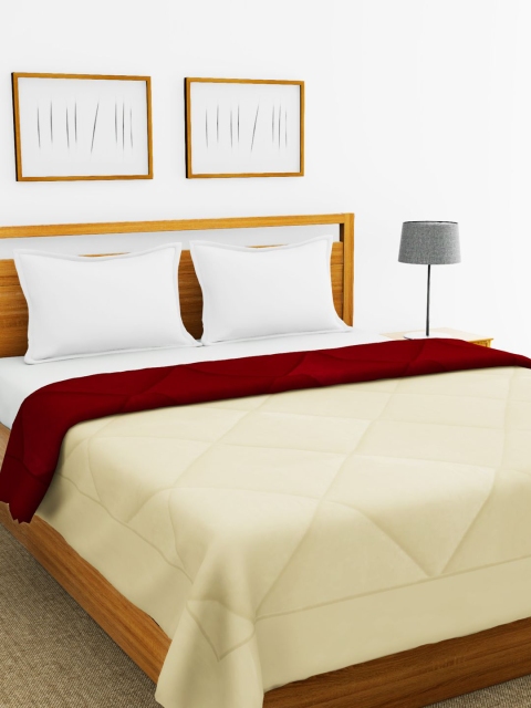 BIANCA Cream-Coloured & Maroon Solid AC Room 250 GSM Double Bed Comforter