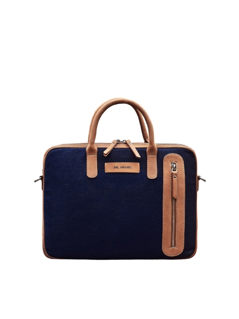 

DR. HENRY Unisex Navy Blue & Brown Solid Leather Laptop Bag