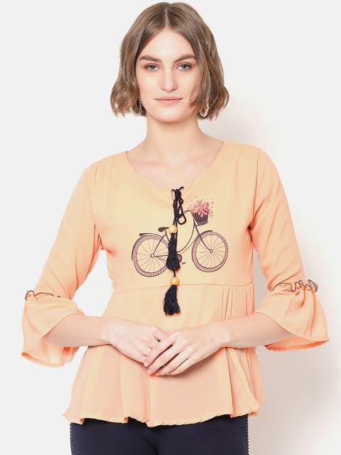 

V2 Value & Variety Peach-Coloured Crepe Peplum Top