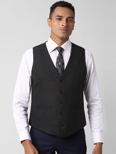 

Peter England Men Black Solid Woven Waistcoat