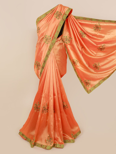 

Pothys Orange Embroidered Art Silk Saree
