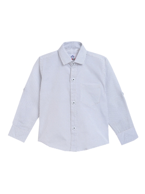 

Kidling Boys White & Navy Blue Regular Fit Printed Casual Shirt