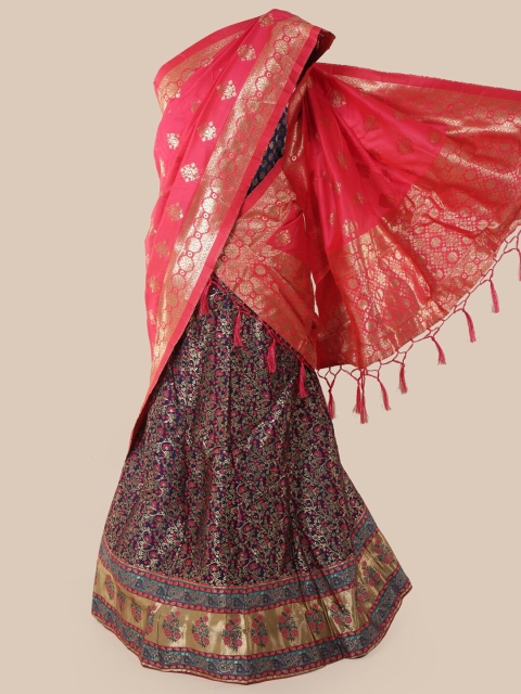 

Pothys Pink & Navy Blue Silk Cotton Printed Half & Half Saree