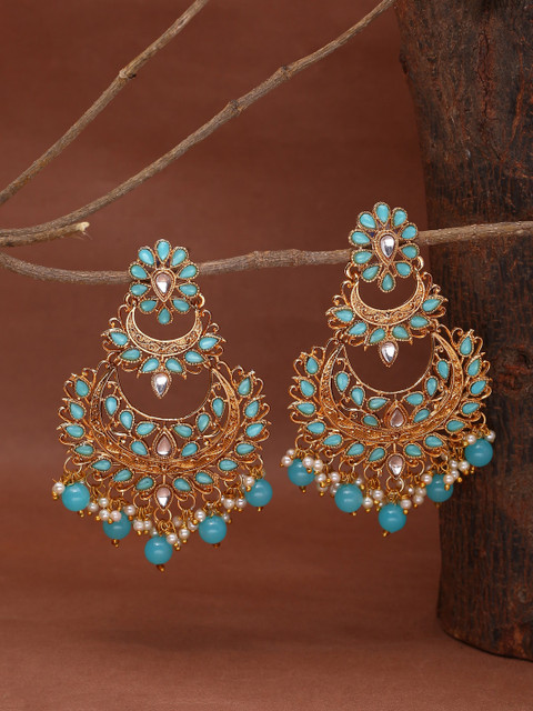 

Shoshaa Turquoise Blue & Gold-Plated Classic Chandbalis