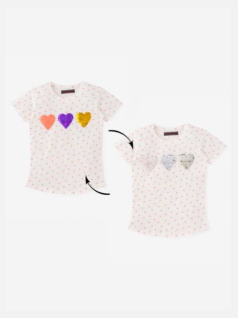 

MAGIC TEES Girls White Heart Reversible Sequin T-shirt