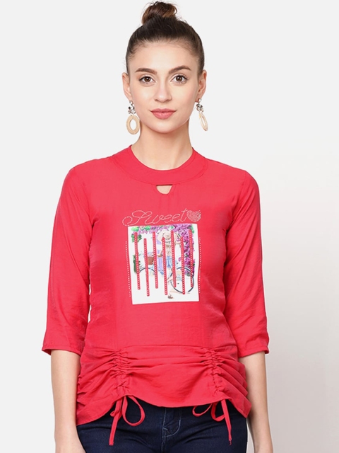 

V2 Value & Variety Red Printed Keyhole Neck A-Line Top