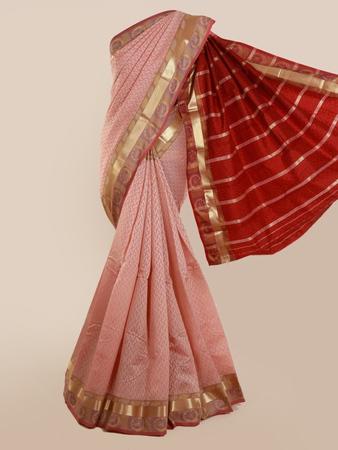 

Pothys Peach-Coloured & Red Art Silk Woven Design Saree