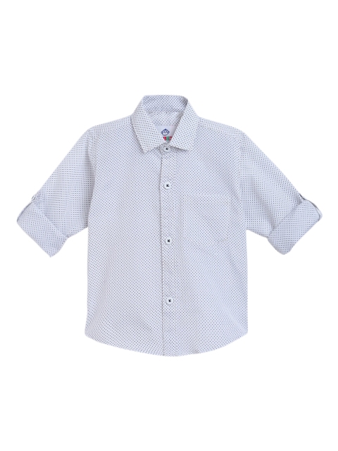 

Kidling Boys White & Navy Blue Regular Fit Printed Casual Shirt