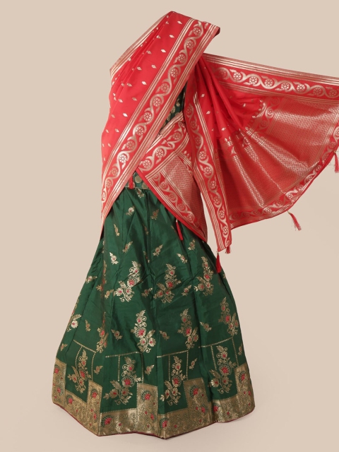 

Pothys Pink & Green Silk Cotton Woven Design Half & Half Saree