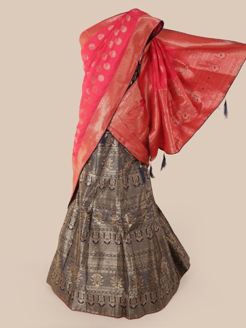 Pothys Pink & Navy Blue Silk Cotton Woven Design Half & Half Saree