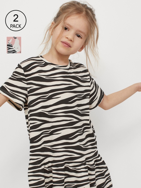 

H&M Girls 2-Pack Multicoloured Printed Jersey Cotton Dresses, Multi