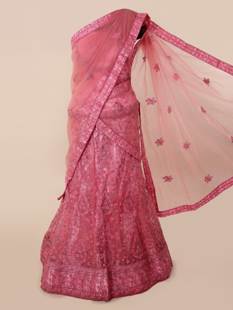 

Pothys Pink & Silver-Toned Net Embroidered Traditional Half Saree