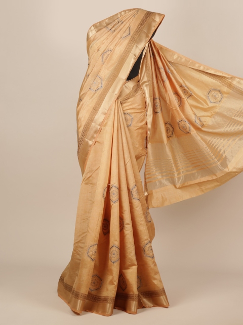 

Pothys Orange Embroidered Jute Silk Saree