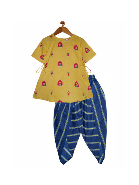 

KiddoPanti Girls Yellow & Blue Printed Kurta with Dhoti Pants