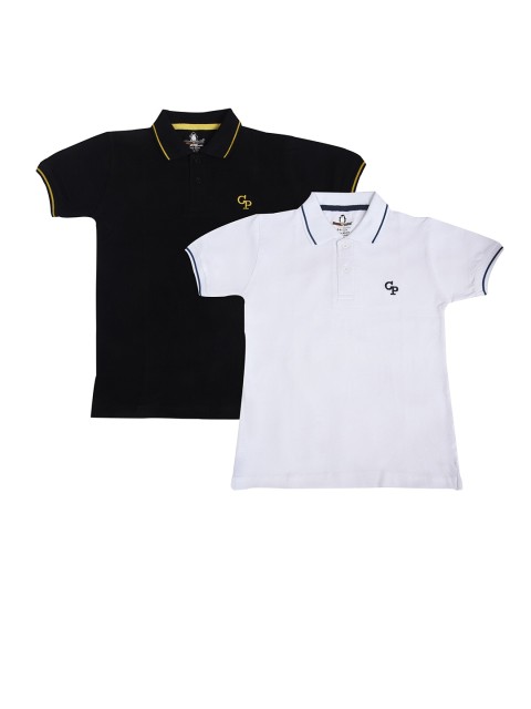 

CRAZYPENGUIN Boys Pack of 2 Solid Polo Collar T-shirts, Black
