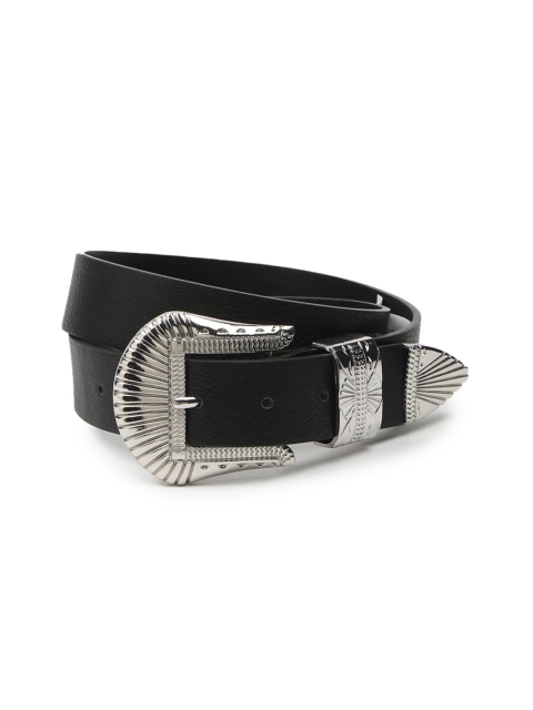 

FOREVER 21 Women Black & Silver-Toned Textured Belt