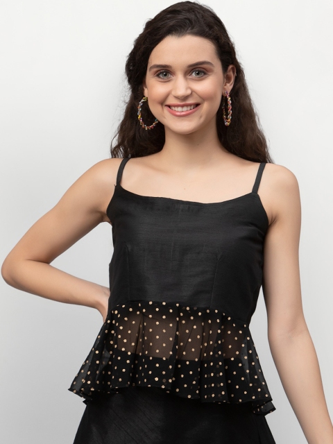 

studio rasa Black Polka Dot Printed Peplum Top