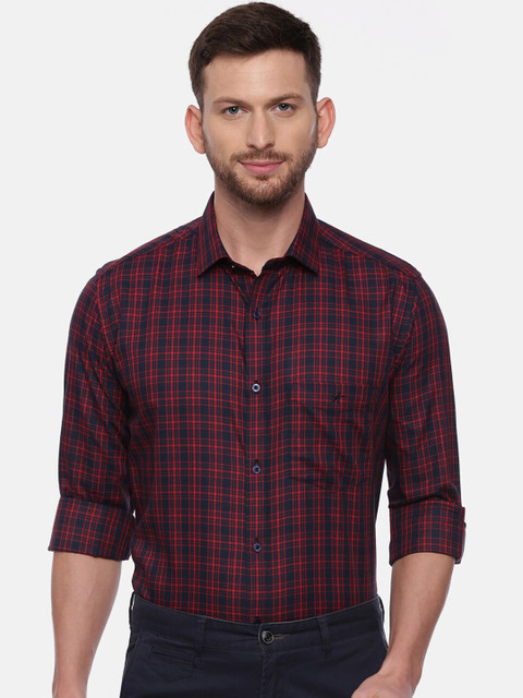 

CROYDON Men Maroon & Navy Blue Regular Fit Checked Cotton Formal Shirt