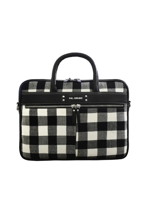 

DR. HENRY Unisex Black & White Checked Leather 14 Inch Laptop Bag