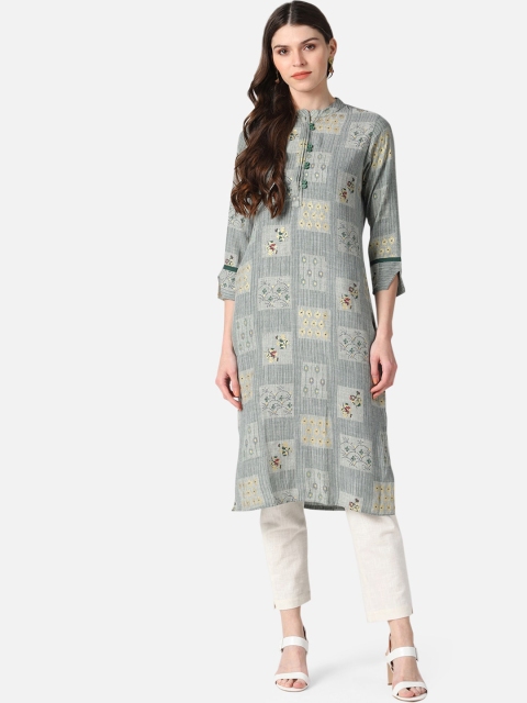 

AHIKA Women Teal & Grey Ethnic Motifs Printed Kurta