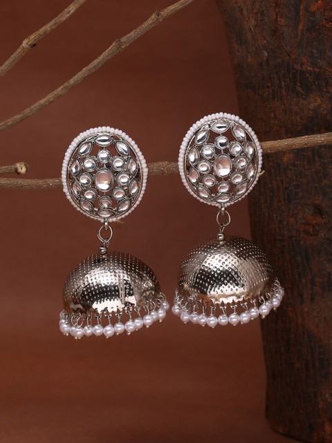 

Shoshaa Silver-Plated & White Dome Shaped Jhumkas