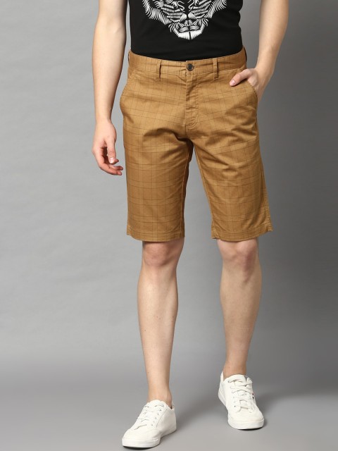 

HARSAM Men Khaki Printed Slim Fit Regular Shorts