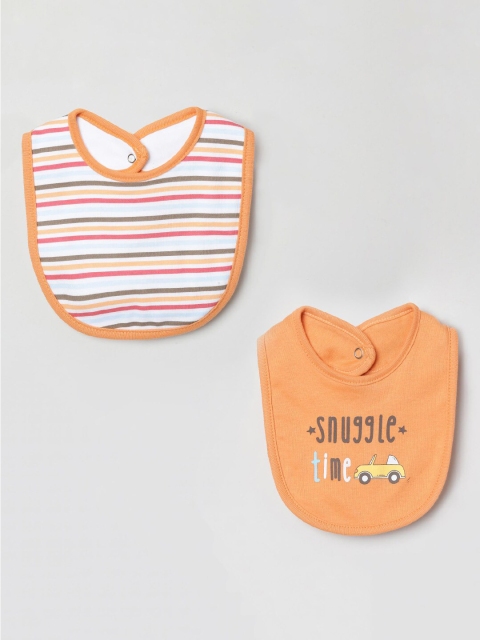 

max Boys Pack Of 2 Printed Pure Cotton Bibs, Orange