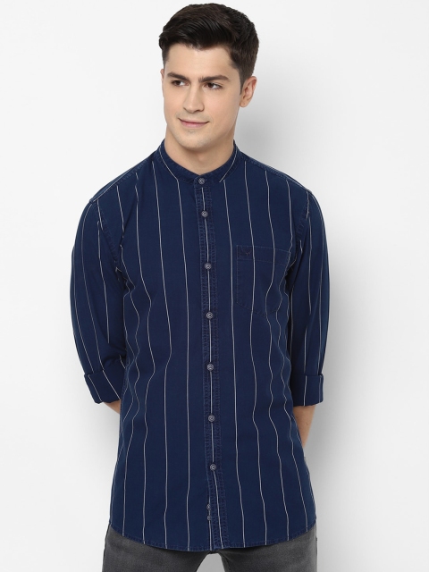 

Solly Jeans Co. Men Navy Blue Regular Fit Striped Cotton Casual Shirt