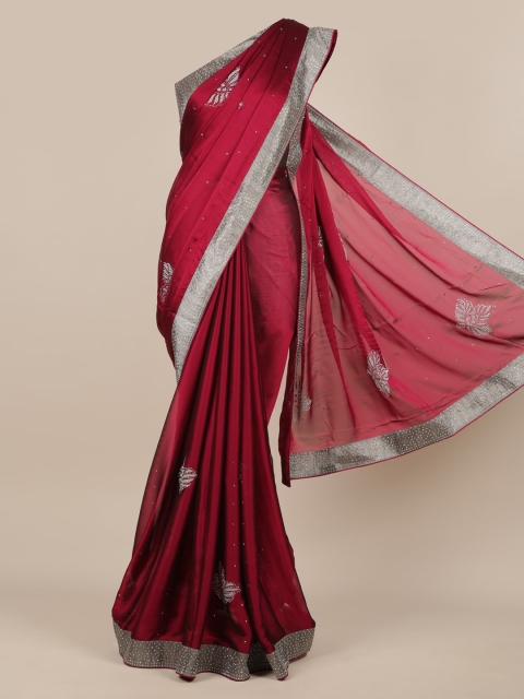 

Pothys Maroon Embellished Poly Chiffon Saree