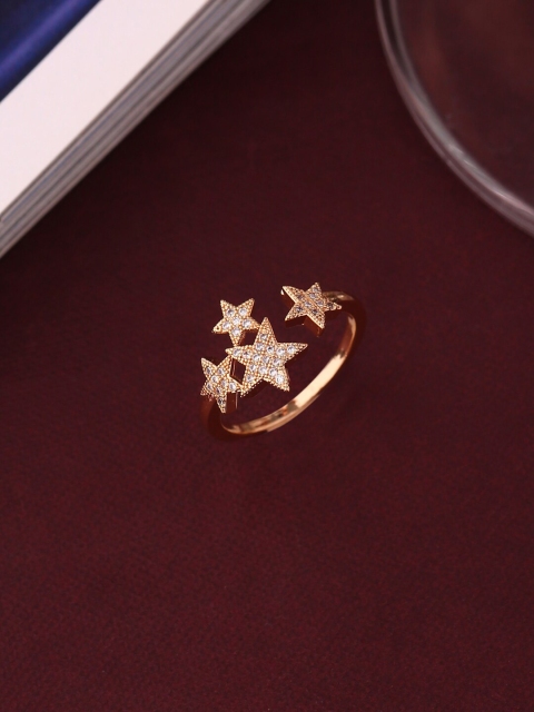 

Shoshaa Gold-Plated White Stone-Studded Handcrafted Adjustable Finger Ring