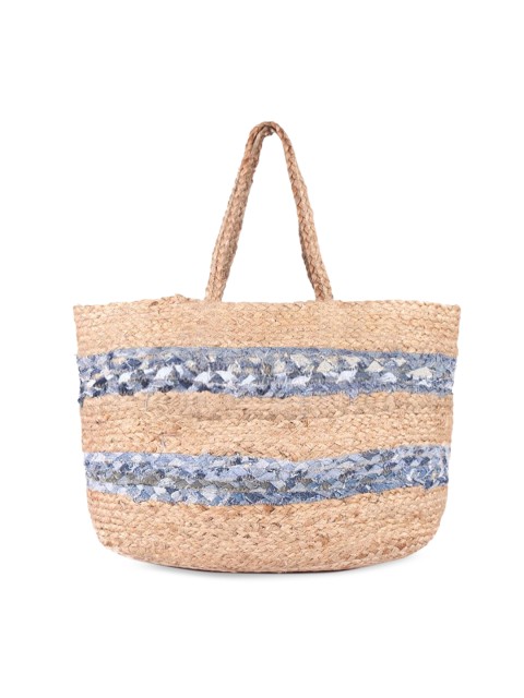 

ASTRID Beige & Blue Braided Handmade Tote Bag